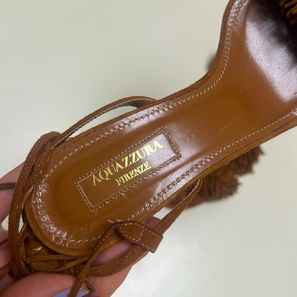 🔥 AQUAZZURA Brown Suede Wild Thing Ankle-Wrap Sandals Size 36.5 / 6.5 - Picture 13 of 16